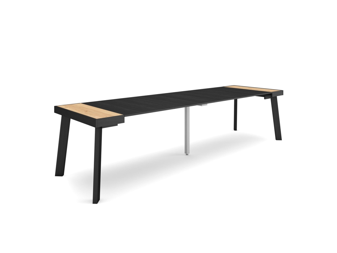 Mesa Consola extensible 300 Para 14 comensales Patas de madera Roble y negro