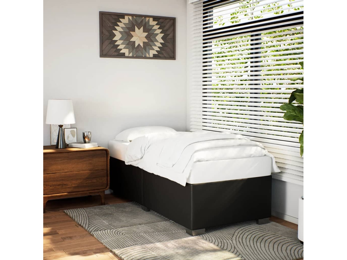 Estructura De Cama Sin Colchón Cuero Sintético Negro 90x190 Cm
