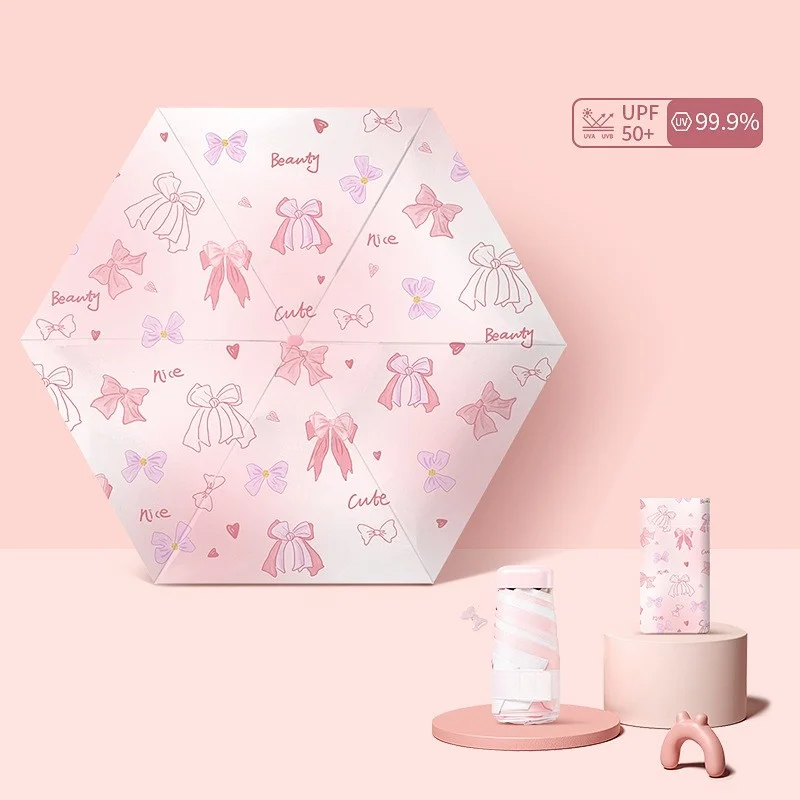 (rosa 6k) Bonita Sombrilla Plegable De Seis Secciones Con Forma De Mariposa, Mini Sombrilla Plegable De Bolsillo.
