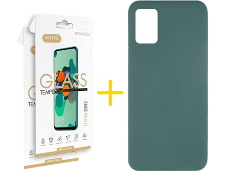 Funda y Protector de Vidrio 2 x Samsung Galaxy A31 ACCETEL Silicona Líquida Verde