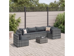 Conjunto de jardín de 7 piezas con cojines, ratán gris, DKD Home Decor