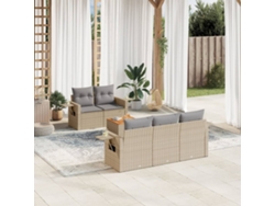Conjunto de sofá de jardín de 6 piezas con cojines, mimbre beige mixto, DKD Home Decor