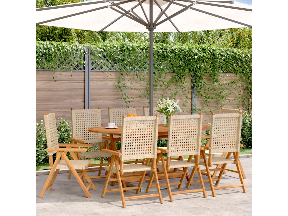 Sillas de jardín reclinables DKD Home Decor de 8 piezas, madera maciza, beige