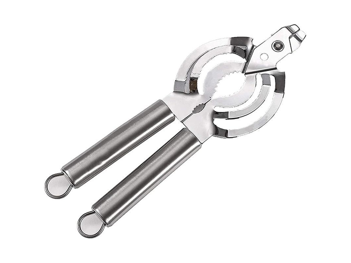 Abrelatas Multifuncional 4 En 1 Fabricado En Acero Inoxidable 304 Con Mango Ergonómico Para Personas Con Poca Fuerza En Las Manos.