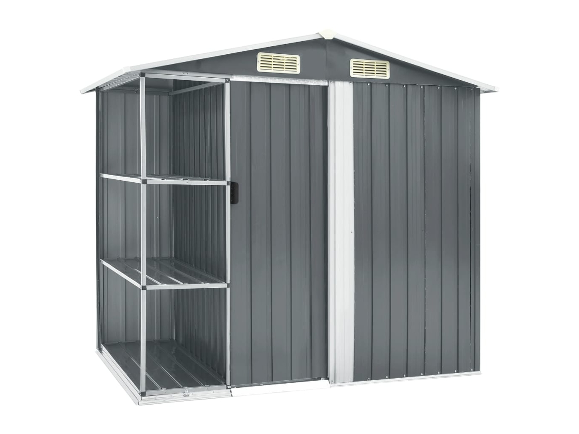 Caseta de jardín con estantes 205x130x183 cm Hierro gris LOVELY HOME