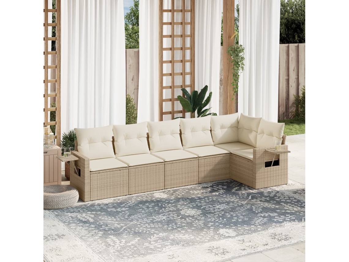 Conjunto de 6 sofás de jardín con cojines de mimbre beige Dkd Home Decor
