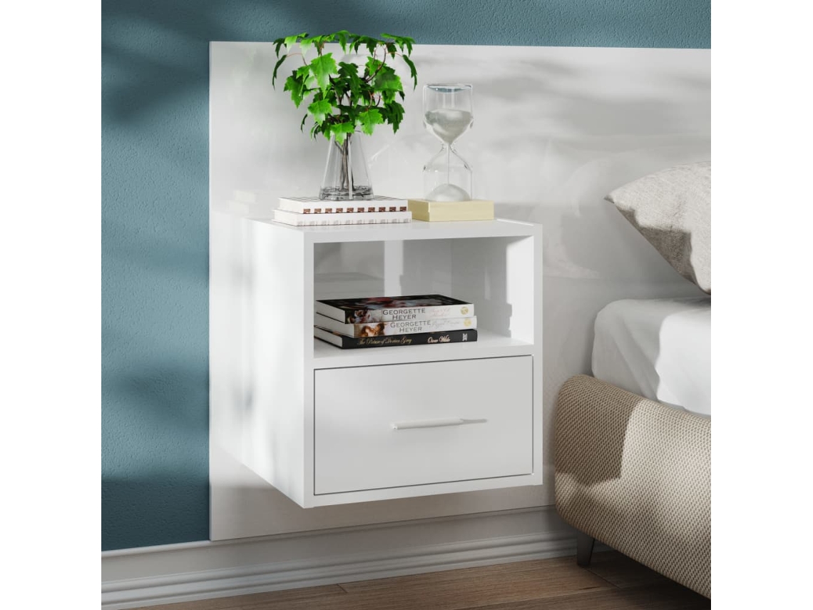 Mesa de Cabeceira LOVELY HOME Mesinha Montagem na Parede Branco Brilhante