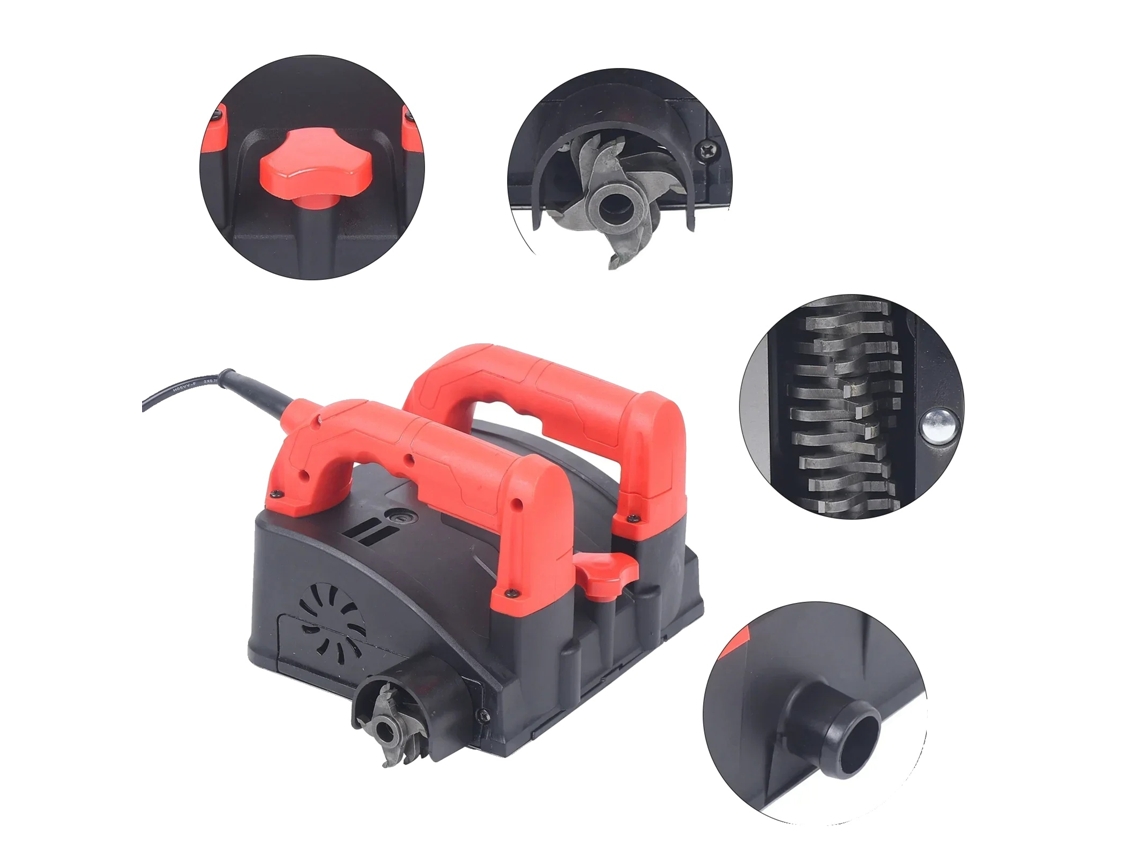 Fresadora, 1200 W de potencia, velocidad regulable, color rojo.