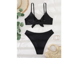 Bikini negro liso, talla S, para mujeres elegantes.