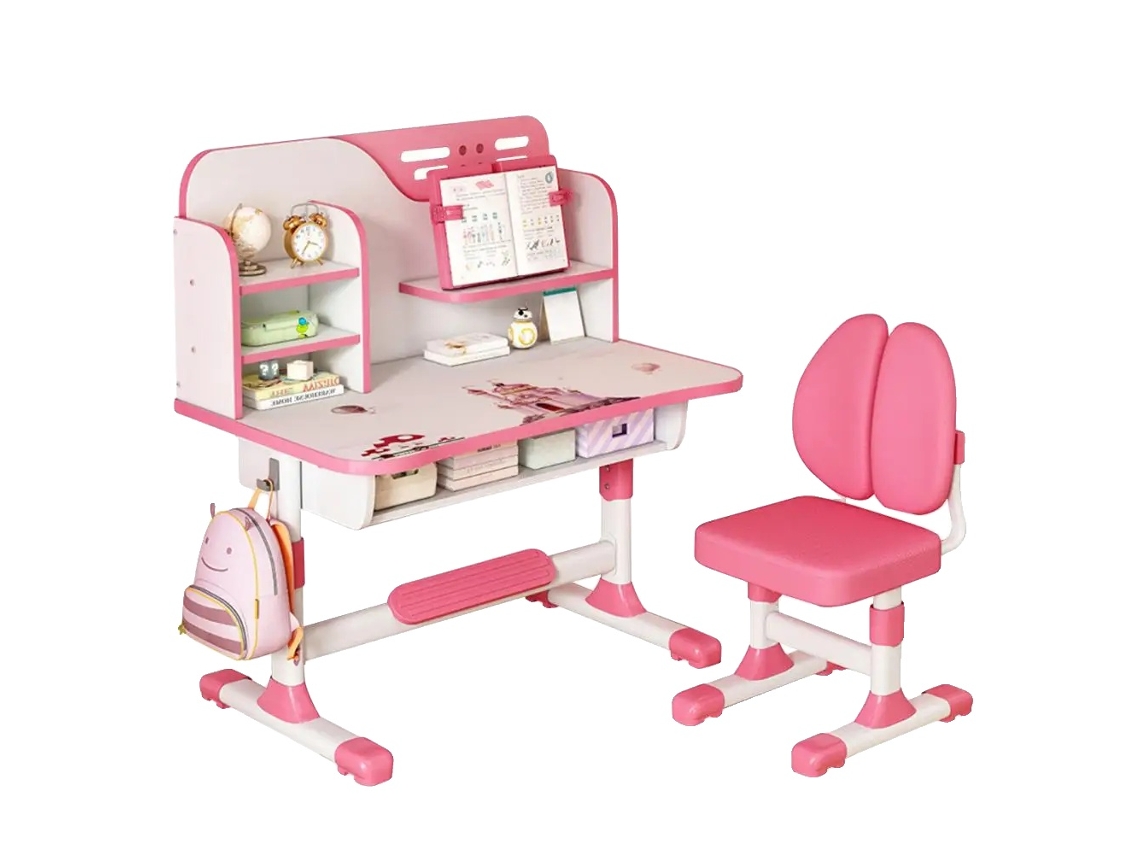 Juego de mesa y silla para niños, diseño ergonómico, altura ajustable, color rosa OEM