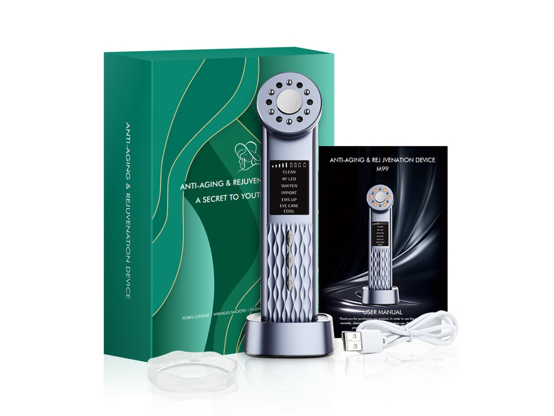 (gris) Masajeador Facial De Radiofrecuencia Ems Con Terapia De Luz Roja Para Uso Doméstico Con Regulador De Piel De Acero Inoxidable