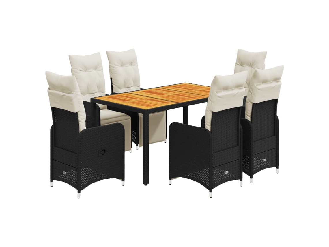 Maison Exclusive - Set De Mesa Y Sillas De Jardín 7 Pzas Y Cojines Ratán Pe Negro