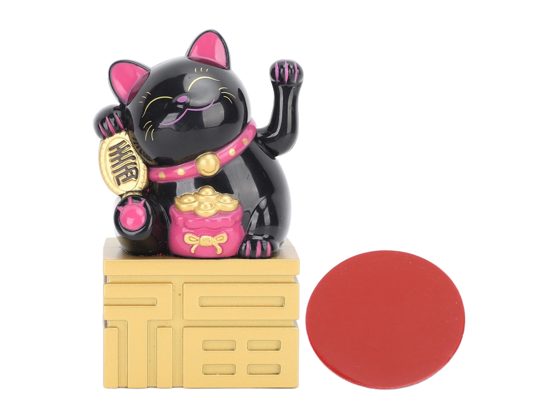 Estatua de gato de la suerte Baok con brazo móvil, funciona con energía solar, decoración de mesa china Feng Shui, 10 cm, negra.