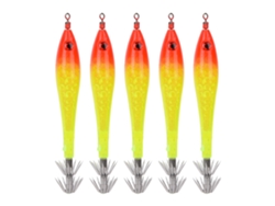 5pcs Señuelos De Pesca Luminosos Jigs De Calamar Con Anzuelos Para Agua Salada/dulce Cabeza Roja Verde Clara