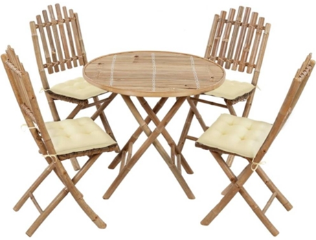 Conjunto 5 de comedor de jardín plegable VIDAXL con cojines bambú