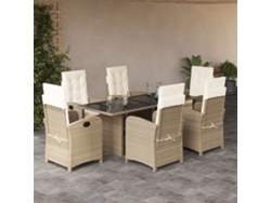 Juego de comedor de jardín de 7 piezas con cojines de mimbre beige de DKD Home Decor