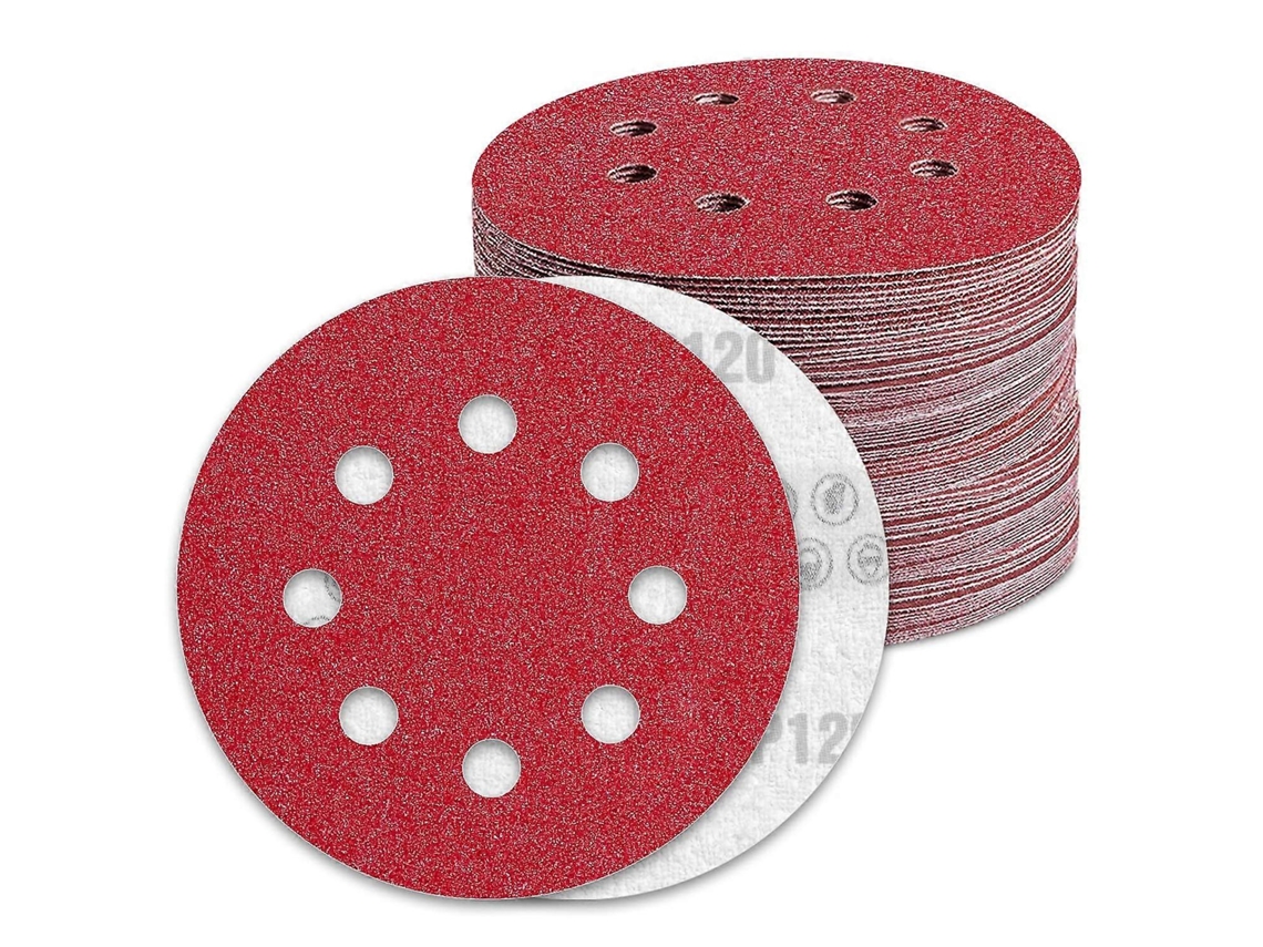 Discos De Lijado 125mm Grano 120 100 Piezas 8 Agujeros Para Lijadora Excéntrica De Calidad Profesional