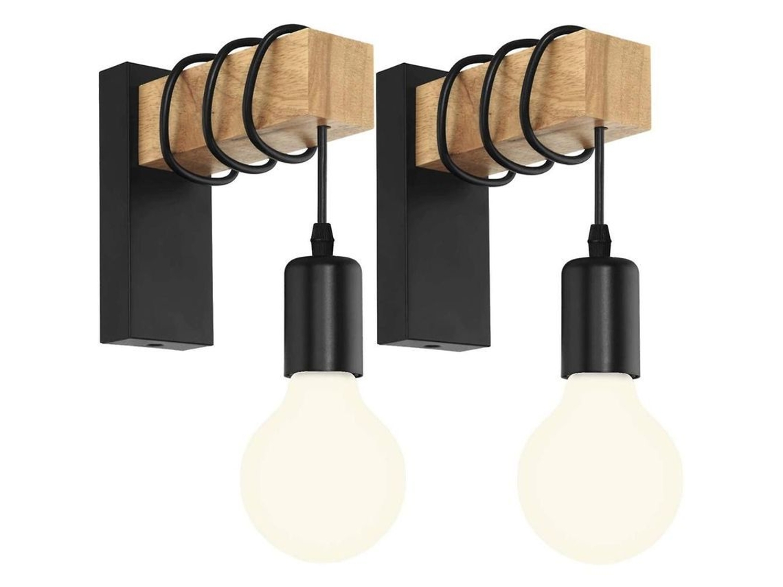 Lámpara De Pared Industrial Vintage De Madera, Sin Bombilla E27, Negra, 2 Unidades Xnx2 2