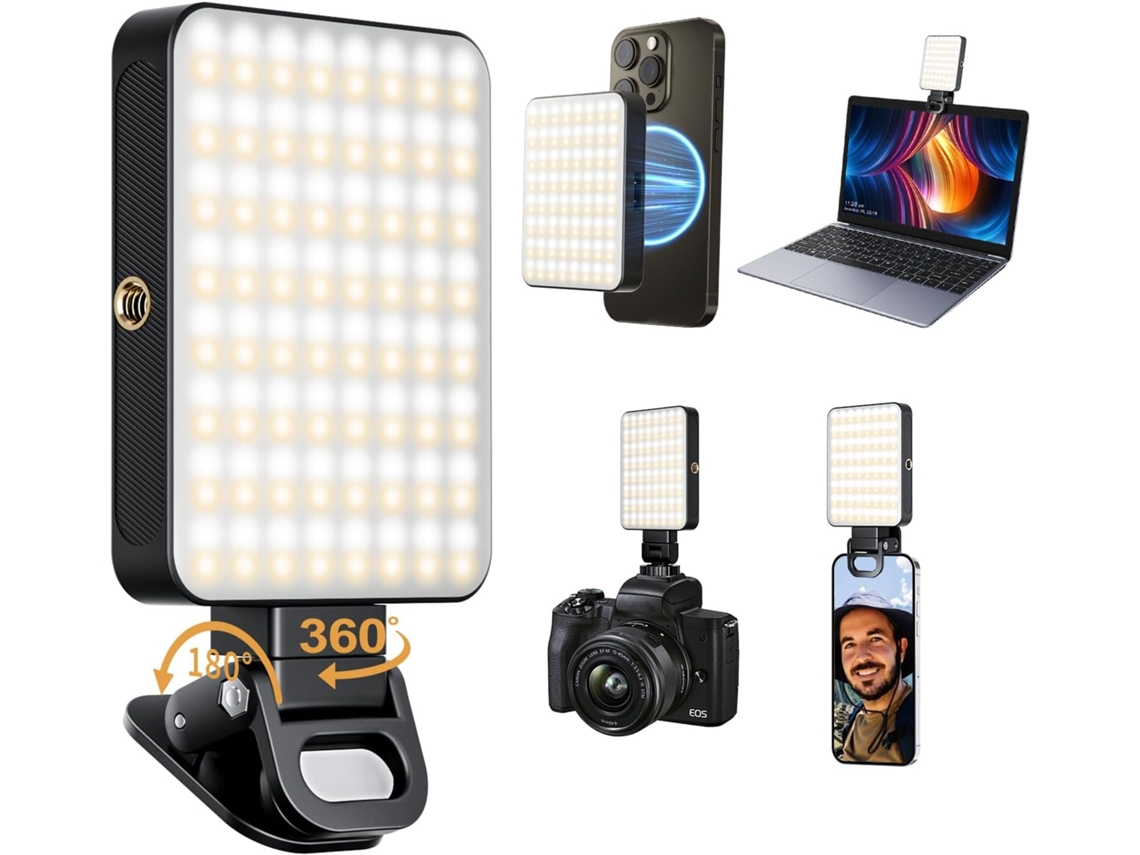 Luz magnética para selfies para teléfonos móviles, luz LED para selfies compatible con cargadores portátiles Chronus (negra)
