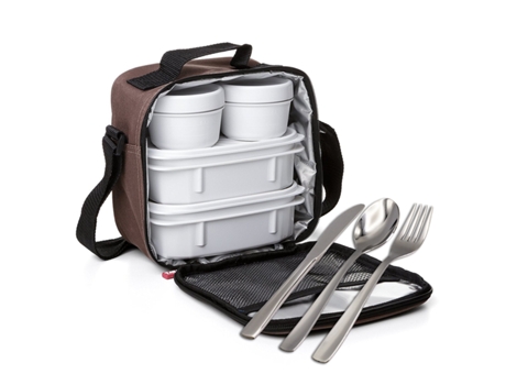 Conjunto de Mochila Lonchera Térmica TATAY Urban Food Y Cubiertos (Marrón)