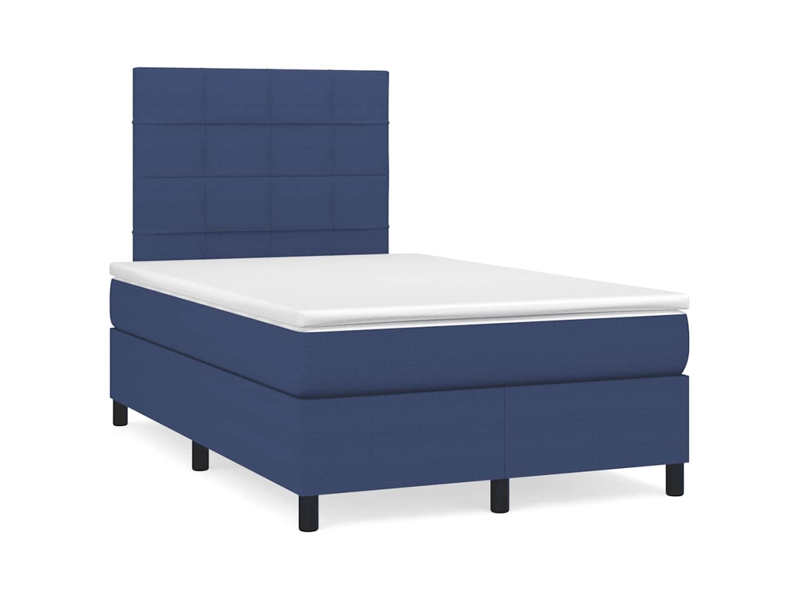 Cama Box Spring Con Colchón Y Luces Led Tela Azul 120x190 Cm