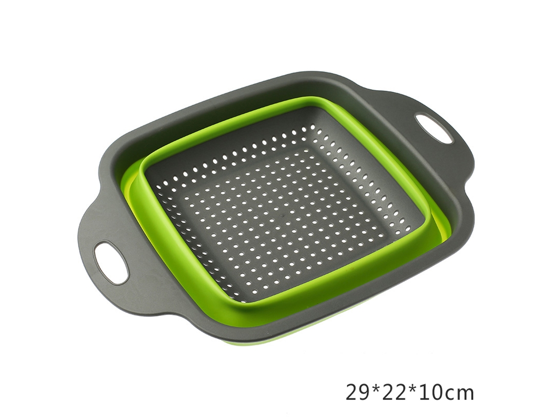 (Verde grande) Cesta plegable para lavar verduras, filtro portátil para frutas y verduras, extraíble y plegable.