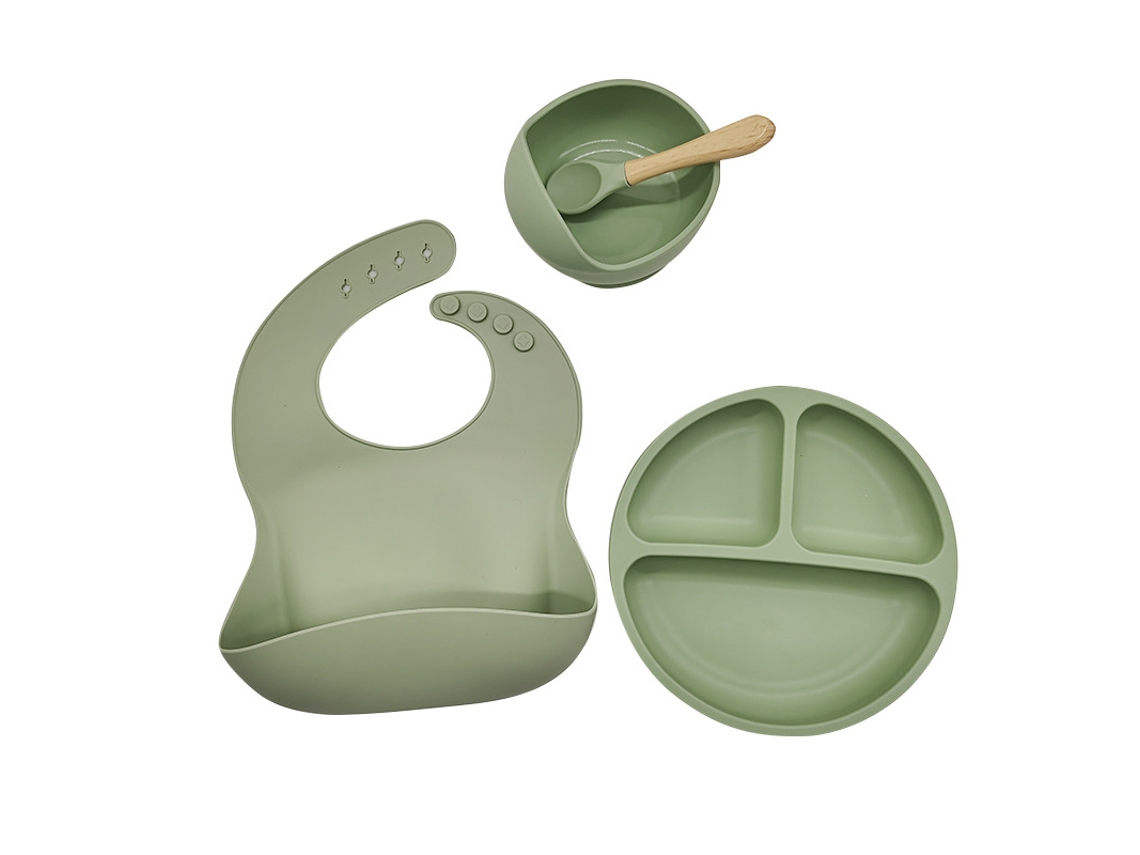 Juego De 4 Utensilios De Silicona Para La Alimentación Del Bebé - Verde