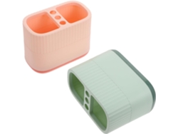 2 Organizadores de escritorio para lápices y bolígrafos, verde y rosa, decorativos.