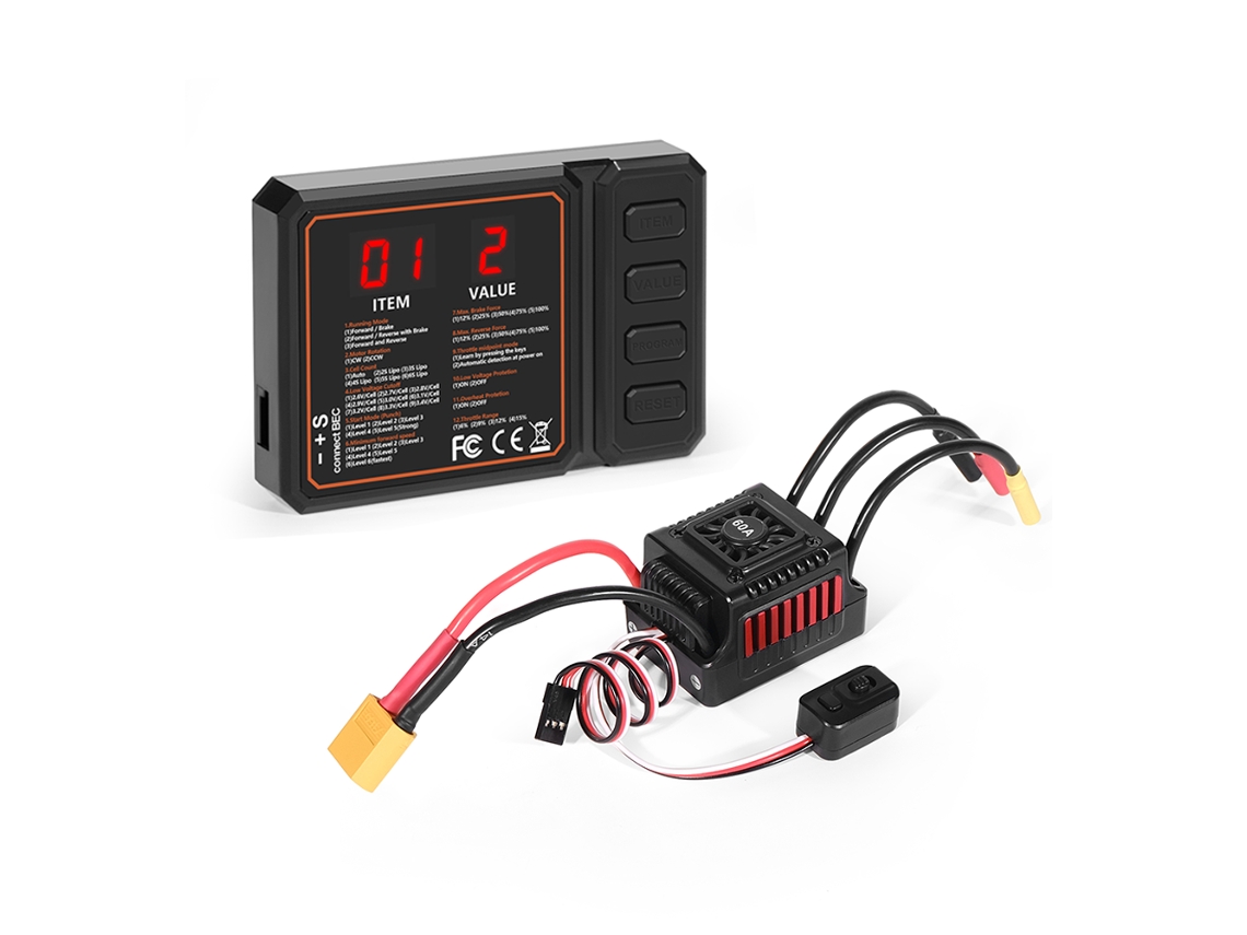 Blackxt60wsdt-60a Rc Sensorless Brushless Waterproof Esc With Programming Card Combination Set For 1/10 Rc Car