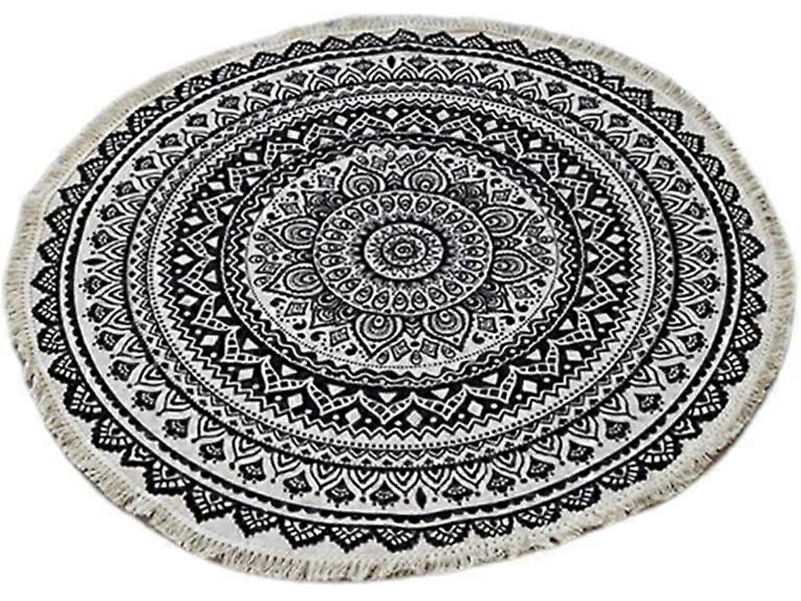 Rebe-alfombra Redonda De Poliéster Tejida A Mano Con Borlas Anti-deslizante Lavable Para Sala De Estar Decorativa Negro