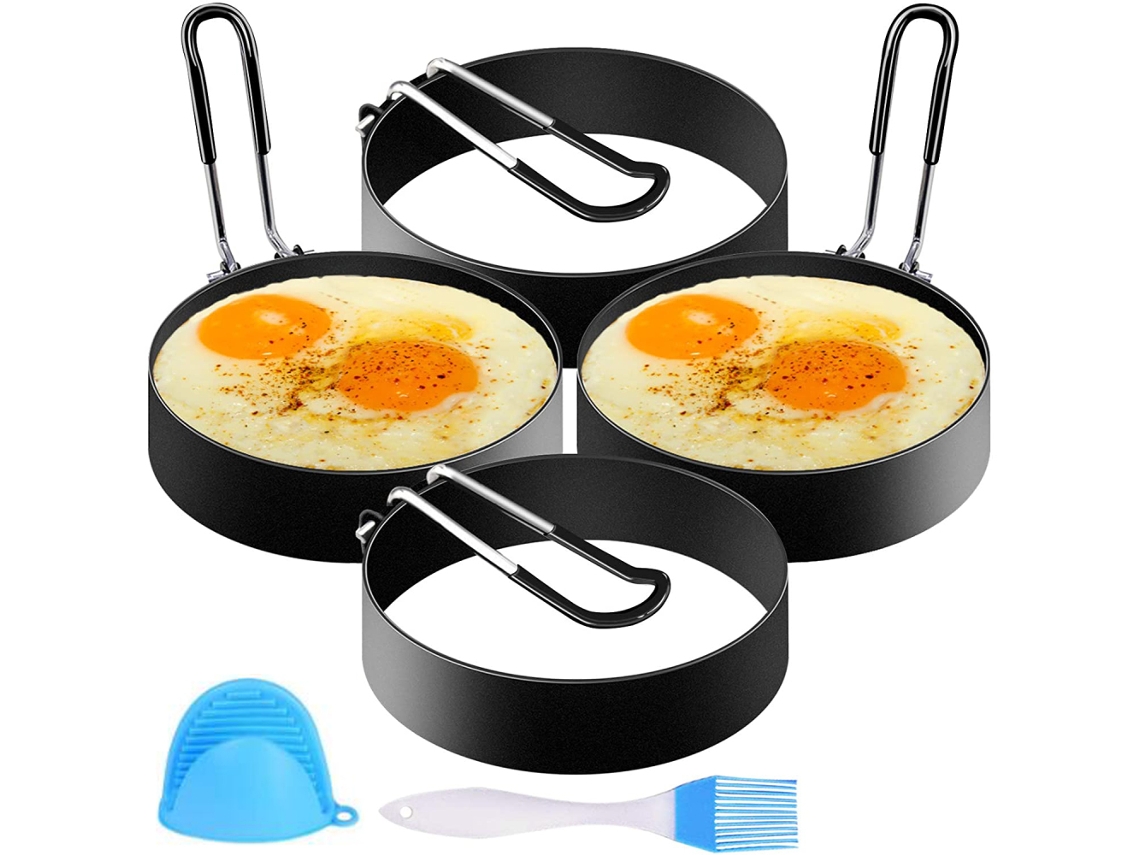 4 Peças de Moldes de Ovo Frito Molde de Panqueca de Aço Inoxidável Antiaderente Molde de Panqueca Molde de Ovo Frito para Frigideira Configuração De