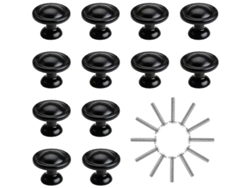 12 Tiradores De Armario Negro, 28mm Aluminio, Mango De Cajón, 1 Agujero, Tornillos Incluidos
