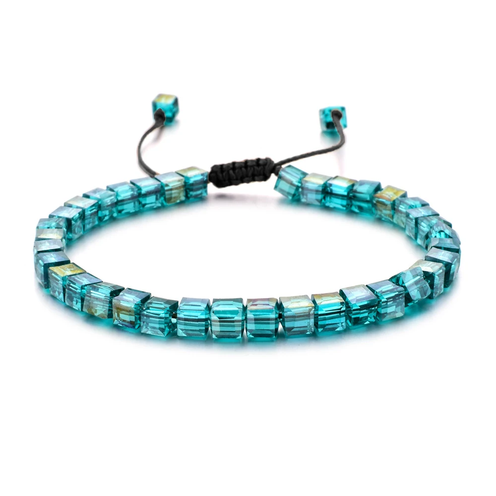 Pulsera Cuadrada De Cuentas De Cristal Con Cuerda Trenzada Ajustable.