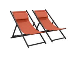 Juego De 2 Tumbonas Plegables Con Reposacabezas Reclinable De Textileno, 60 X 100 X 85 Cm, Color Rojo Ladrillo.