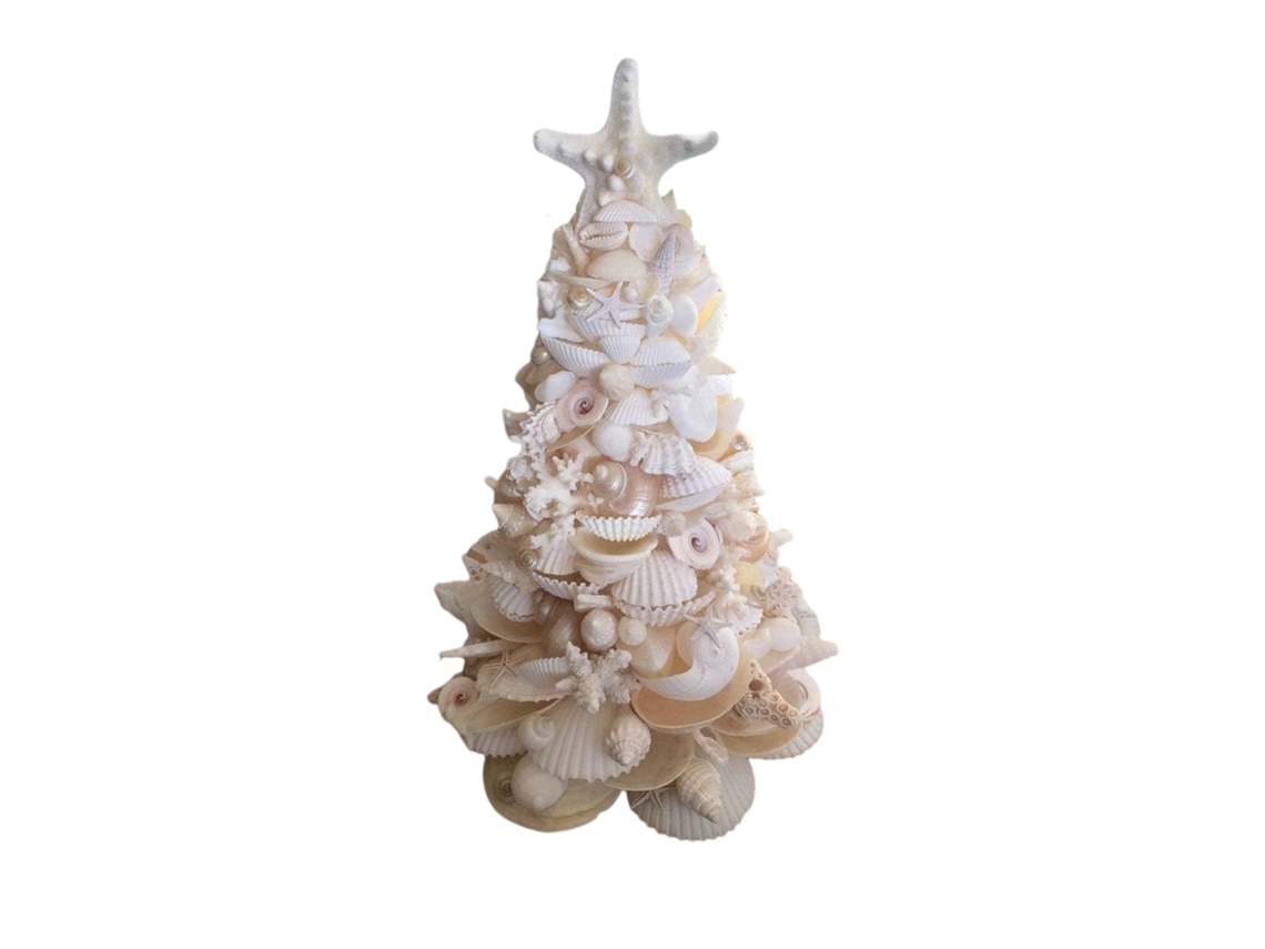 Árbol De Navidad De Resina Con Forma De Concha Marina, Decoración Navideña Con Temática Oceánica, 15x6x6cm, Blanco