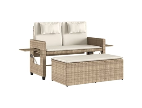 Sillón reclinable de jardín VIDAXL con cojines ratán sintético beige