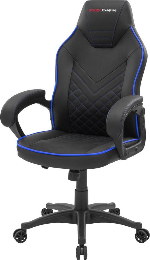 Silla Gaming MARS GAMING Negro, Azul (Brazos Regulables - Piel Sintética, Nylon)