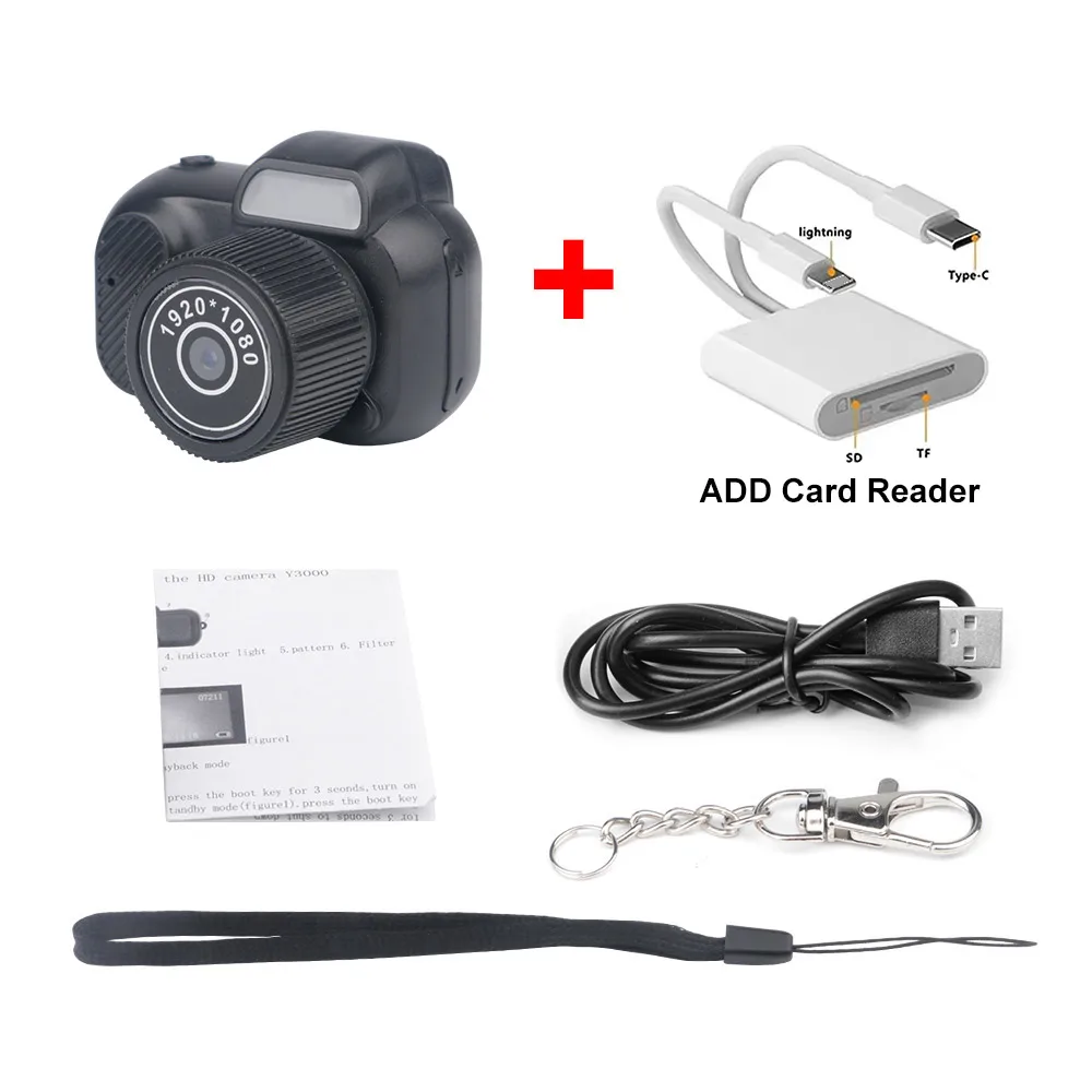Mini Câmera de Chaveiro, 1080p 2mp, Tela de 0,96 Polegadas, Ideal para Crianças, Estudantes e Viagens. MDUG (câmera + Leitor de Cartão 64gb)
