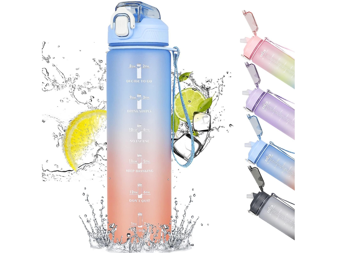 Botella Deportiva De Agua Con Pajita, 1 Litro, Motivacional, A Prueba De Fugas Y Con Marcación De Tiempo. Rosewell