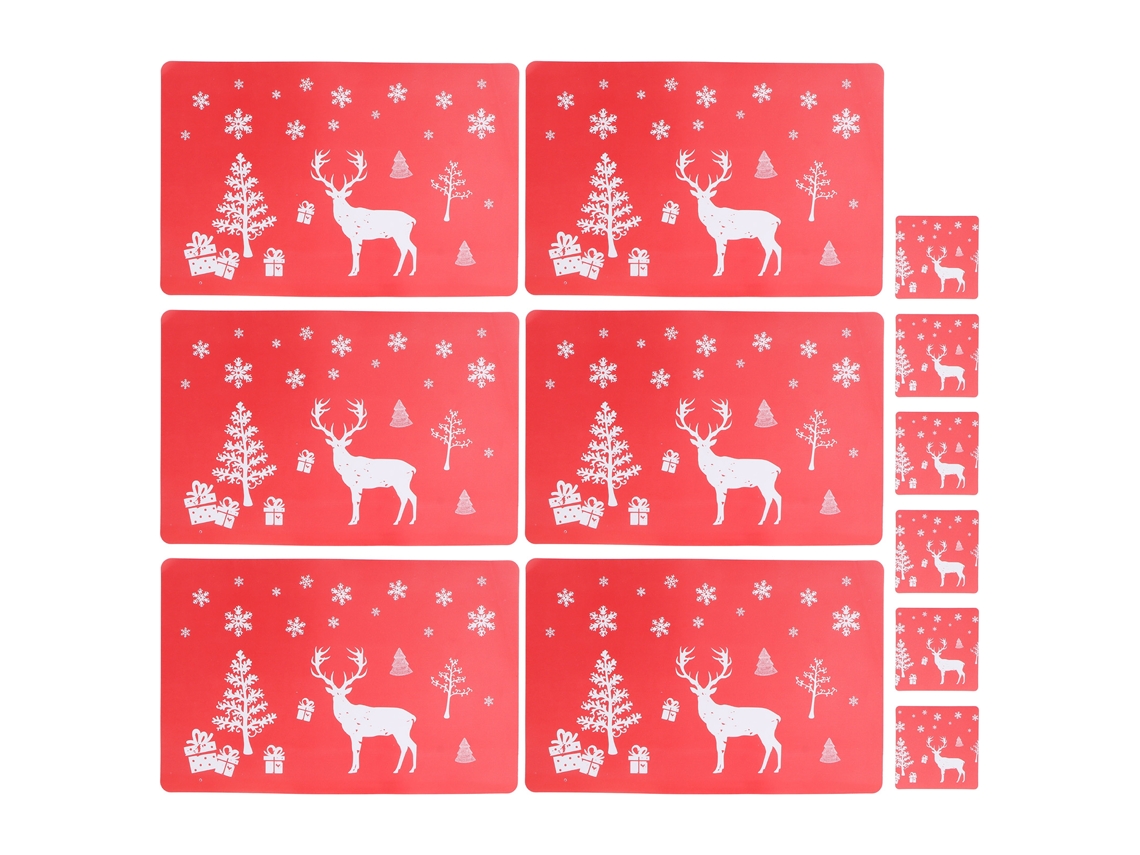 12pcs Alfombrillas Aislantes De Calor Rojo Con Patrón Navideño Pvc Grueso Anti-deslizante Para Ollas Y Sarténes