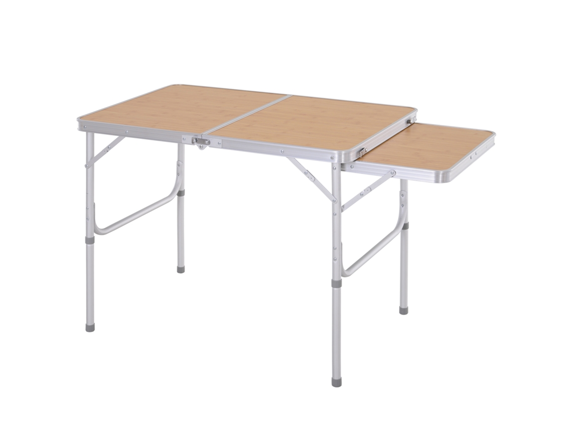 VPMKP - Mesa plegable Outsunny para camping y jardín, con extensión, altura ajustable, aluminio MDF, imitación bambú