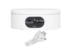 Plataforma giratoria para fotografía de 360°, capacidad de 5.5 lb, control de velocidad y batería, color blanco