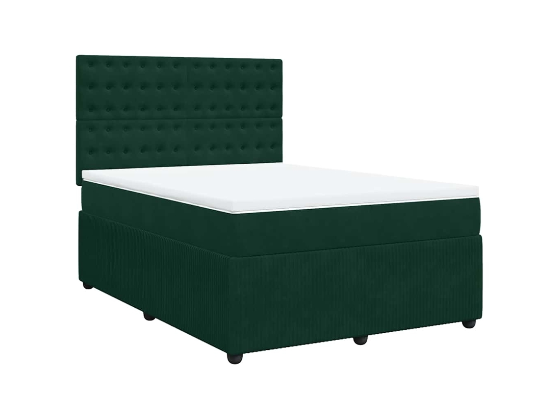 Maison Exclusive - Cama Box Spring Con Colchón Terciopelo Verde Oscuro 140x190 Cm
