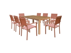 Conjunto de muebles de jardín de teca Java con sillas de aluminio color terracota de 8 plazas Happy Garden