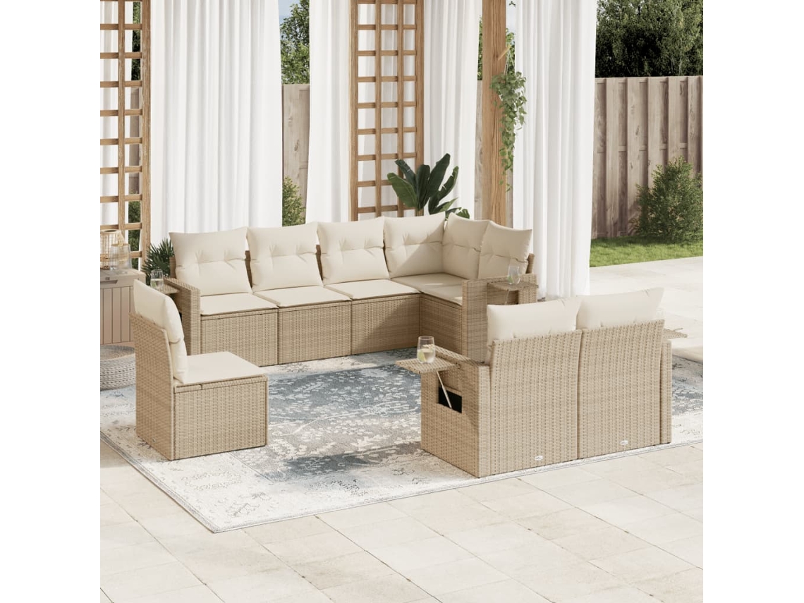 Conjunto de 8 sofás de jardín con cojines de mimbre beige Dkd Home Decor