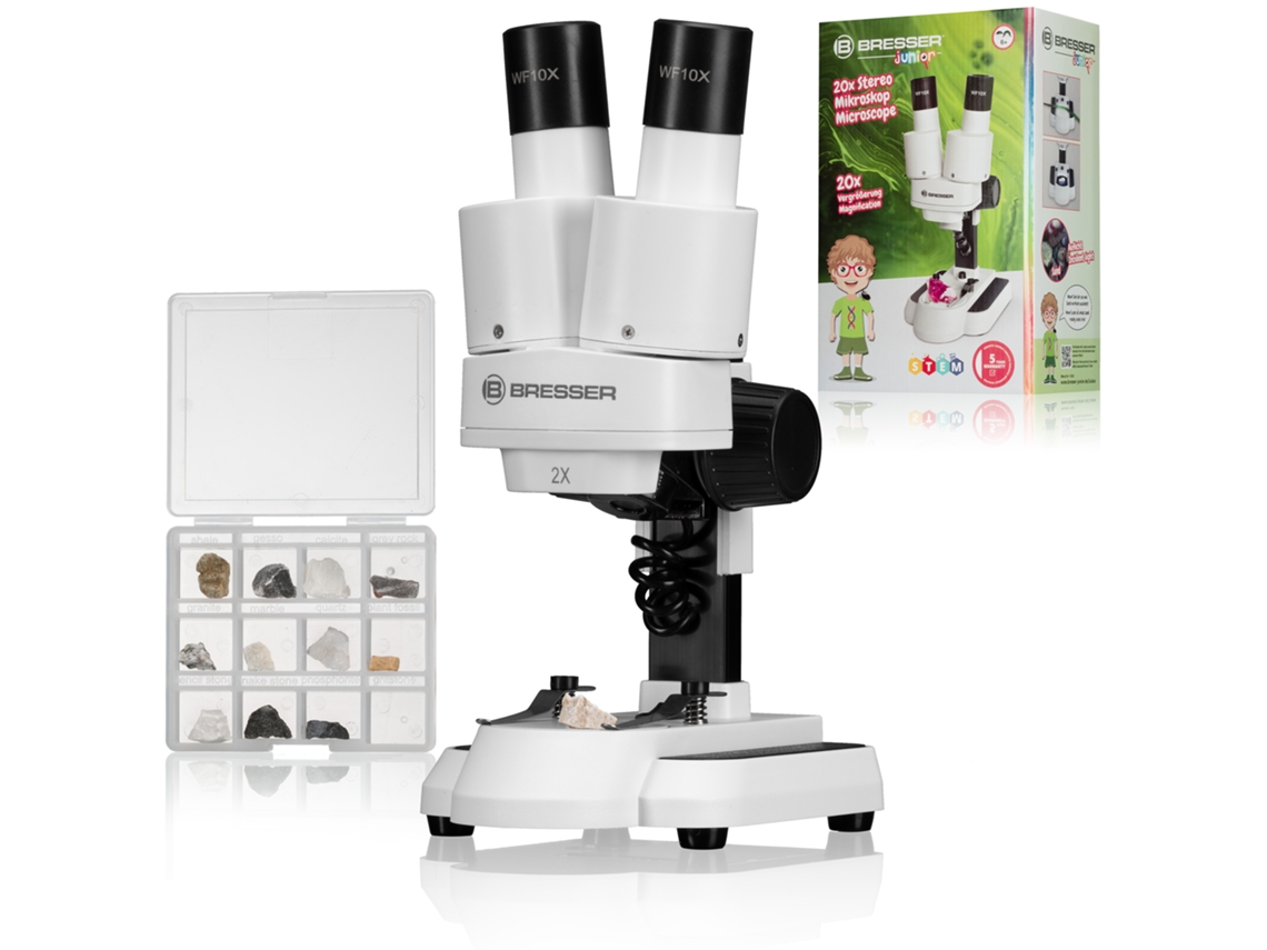 Microscopio de luz transmitida e incidente Bresser Junior con aumentos de 20x y 50x