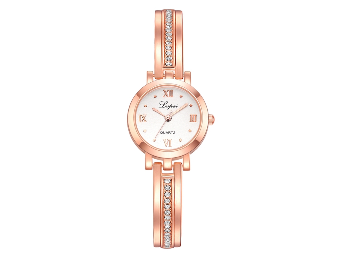 Reloj De Pulsera Para Mujer Lvpai Con Números Romanos, Diamantes De Imitación, Cuarzo, Oro Rosa Y Blanco.