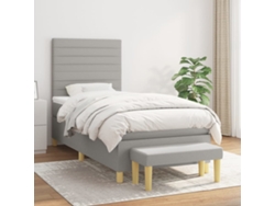 Cama Box Spring Con Colchón Tela Gris Claro 90x190 Cm