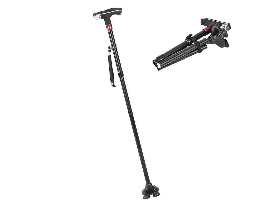 Bastón plegable ajustable fabricado en aleación de aluminio grueso para personas mayores con alerta luminosa.