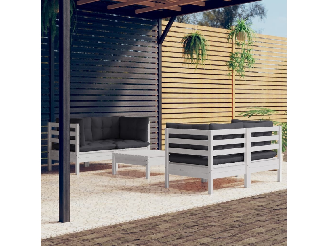 Conjunto de jardín de 5 piezas con cojines de pino antracita de DKD Home Decor
